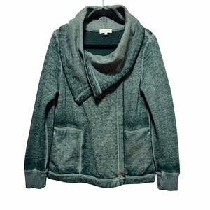 Grace & Lace Green Stonewash Wrap Jacket Snap Front Cowl Neck Cozy Layer L